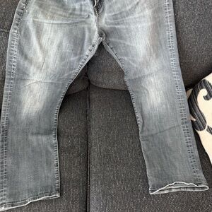 Mens American Eagle Flex bootcut jeans size 36x30. Weathered Blue color not gray